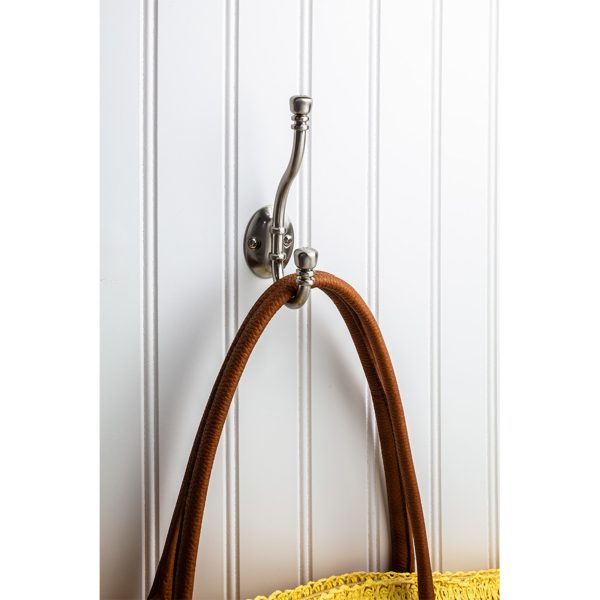 5-3/16" Satin Nickel Ringed Contemporary Double Prong Wall Mounted Hook - Image 3