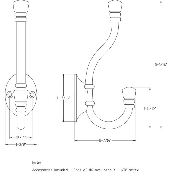 5-3/16" Satin Nickel Ringed Contemporary Double Prong Wall Mounted Hook - Image 5