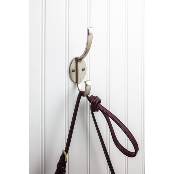 5-7/8" Satin Nickel Flared Transitional Double Prong Wall Mounted Hook - Image 3