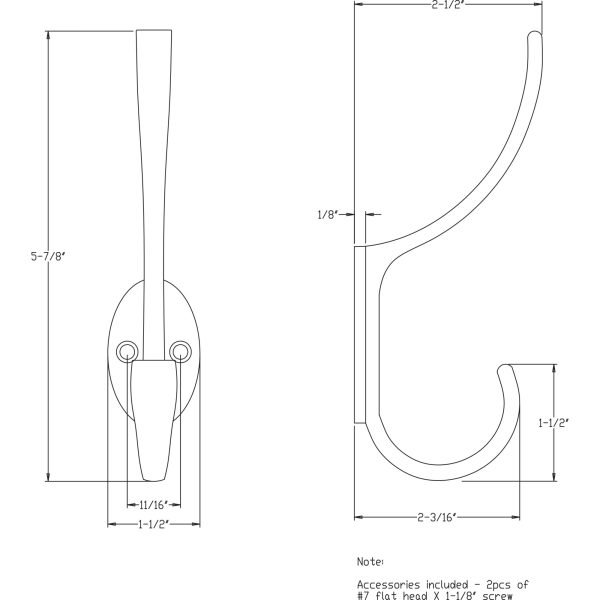 5-7/8" Satin Nickel Flared Transitional Double Prong Wall Mounted Hook - Image 5