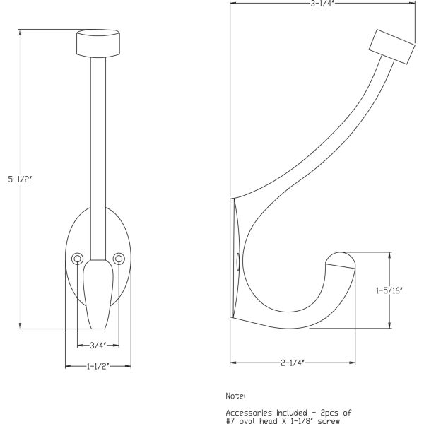 5-1/2" Satin Nickel Pilltop Double Prong Wall Mounted Hook - Image 5