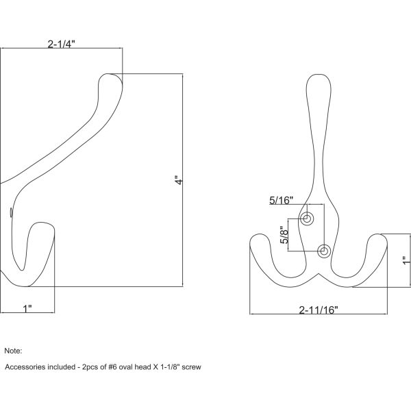 4" Satin Nickel Large Triple Prong Wall Mounted Hook - Image 4