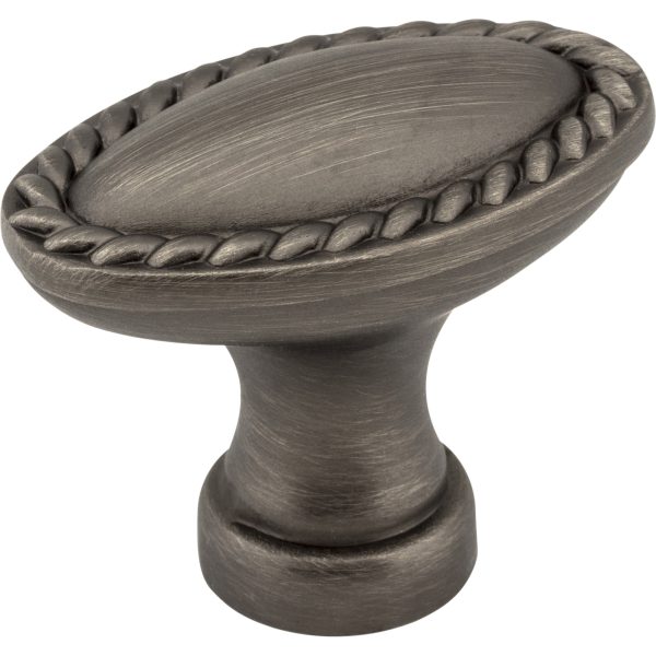 1-3/8" Overall Length Brushed Pewter Oval Rope Detailed Lindos Cabinet Knob