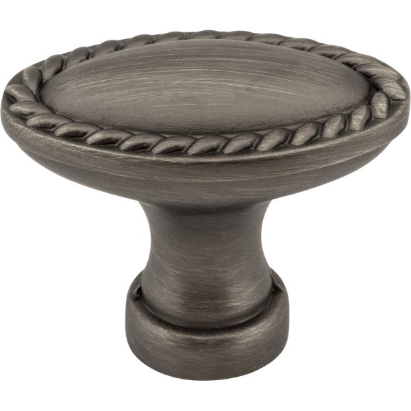 1-3/8" Overall Length Brushed Pewter Oval Rope Detailed Lindos Cabinet Knob - Image 3