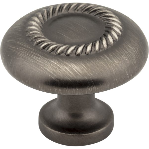 1-1/4" Diameter Brushed Pewter Rope Detailed Cypress Cabinet Mushroom Knob