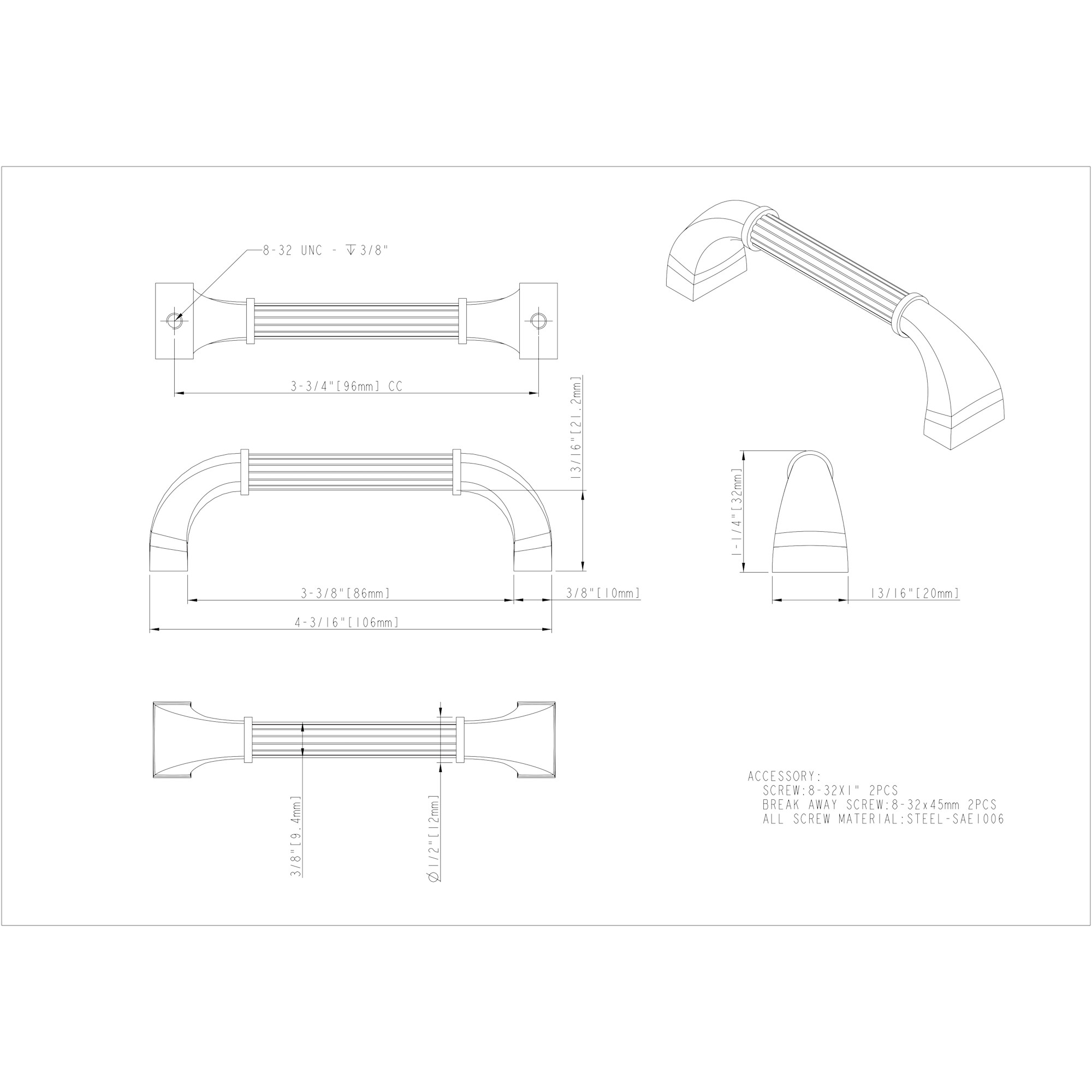 Cordova Cabinet Pull – 96 mm in Satin Nickel