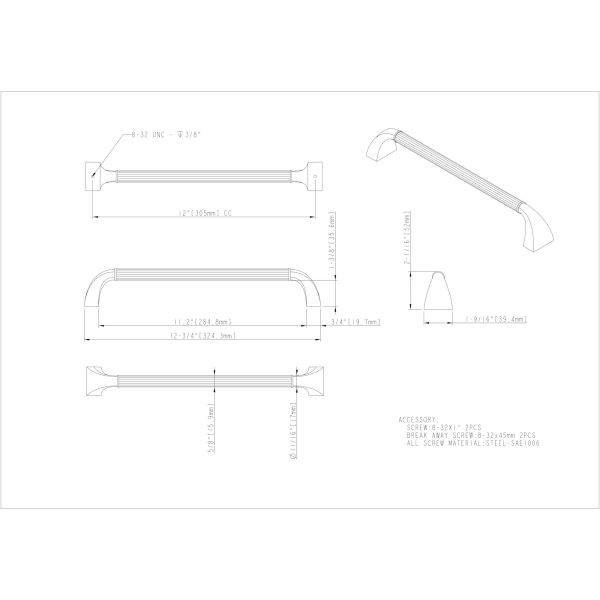 12" Center-to-Center Distressed Pewter Cordova Appliance Handle - Image 4