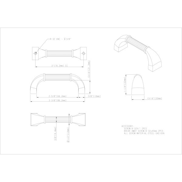 3" Center-to-Center Brushed Oil Rubbed Bronze Cordova Cabinet Pull - Image 5