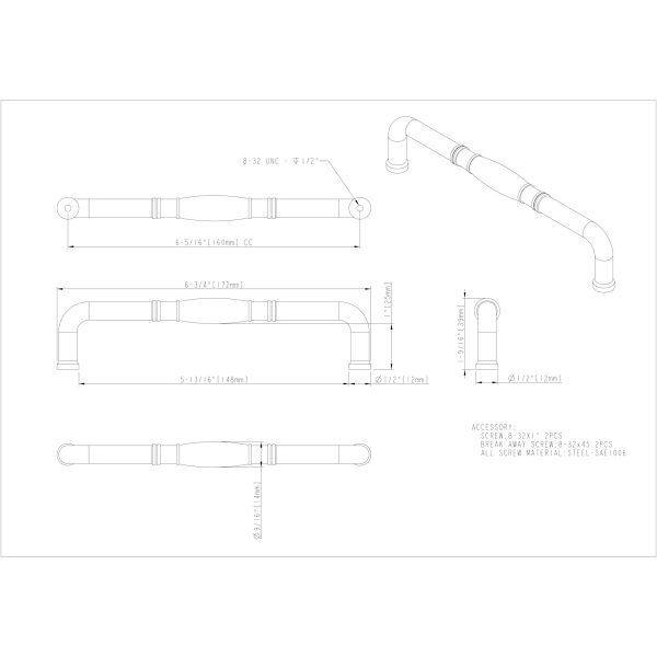 160 mm Center-to-Center Satin Nickel Durham Cabinet Pull - Image 5