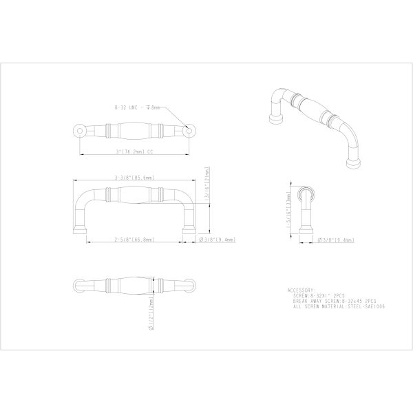 3" Center-to-Center Satin Nickel Durham Cabinet Pull - Image 5