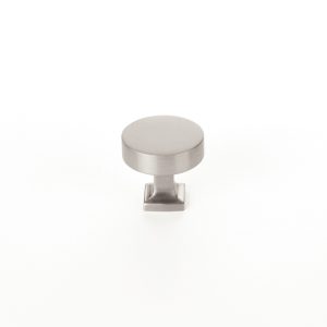 Haniburton Round Knob with Square Base in Satin Nickel
