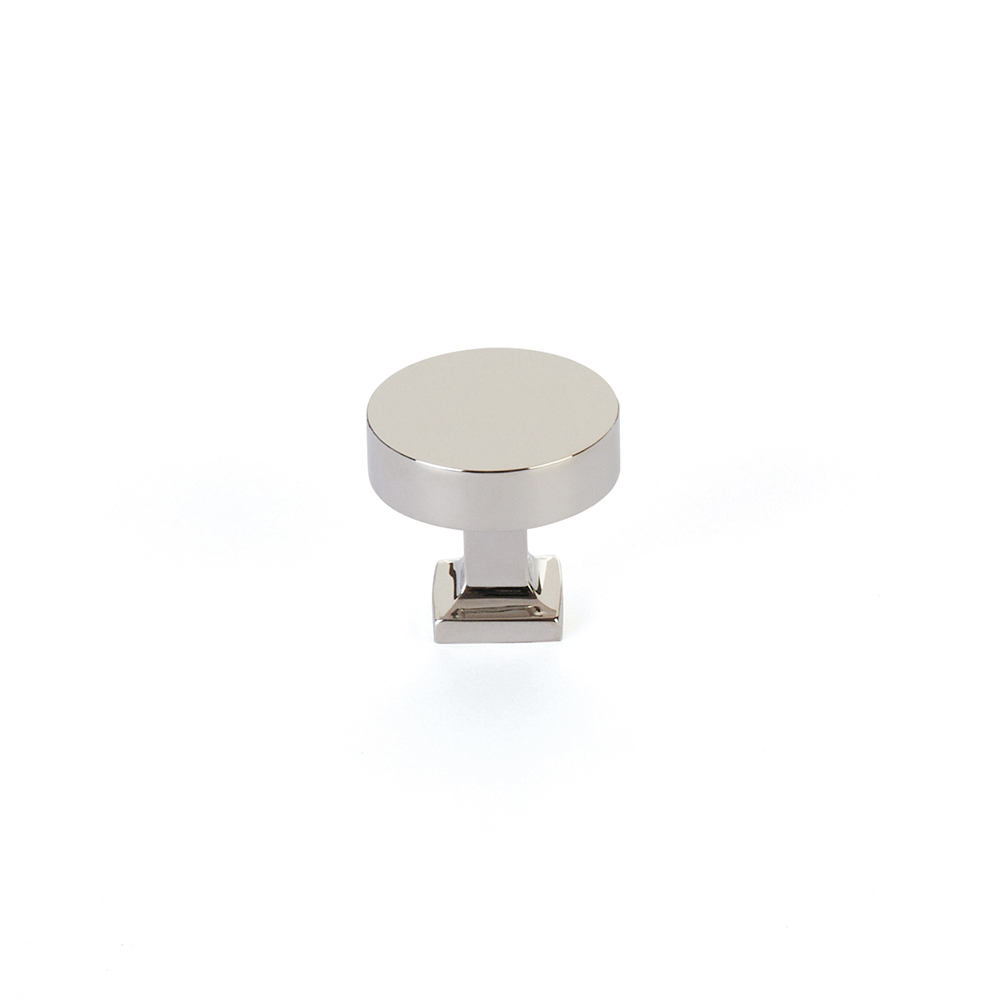Haniburton Round Knob with Square Base in Polished Nickel