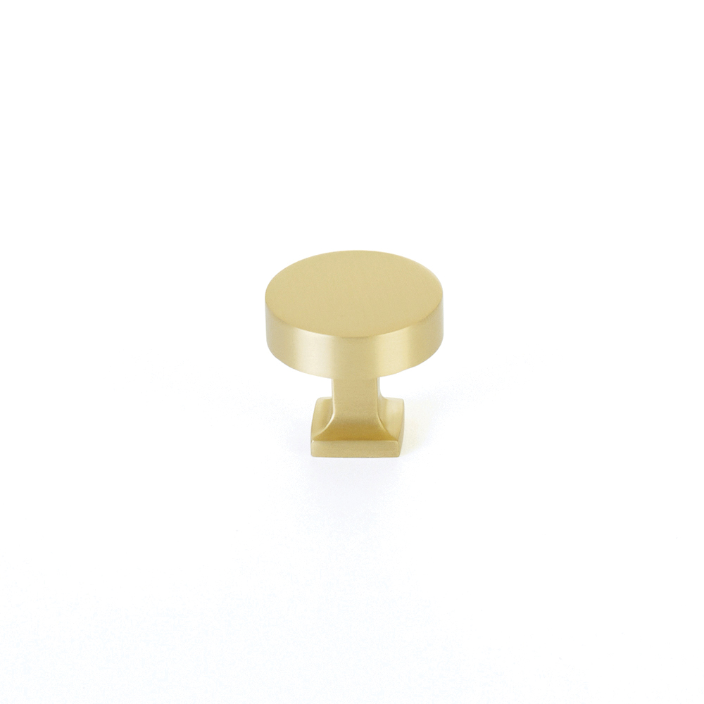 Haniburton Round Knob with Square Base in Satin Brass