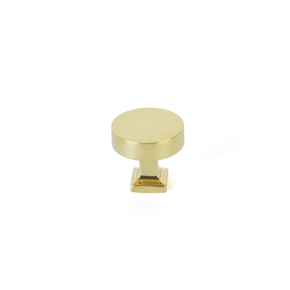 Haniburton Round Knob with Square Base in Unlacquered Brass