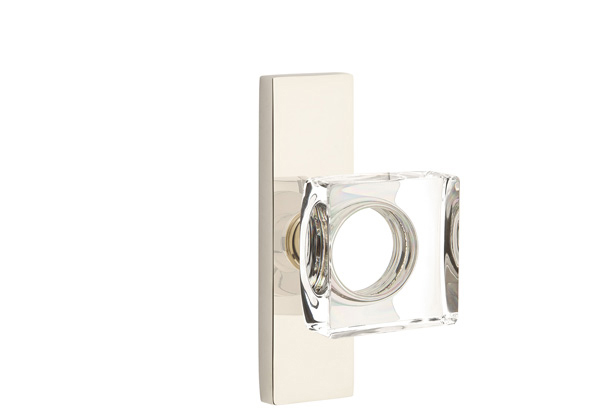 Modern Square Glass Knob in Polished Nickel