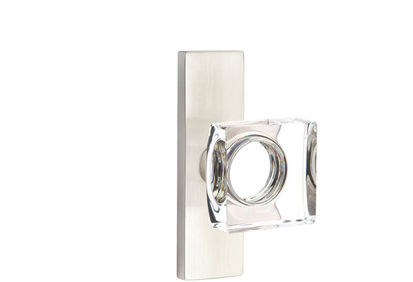 Modern Square Glass Knob in Satin Nickel