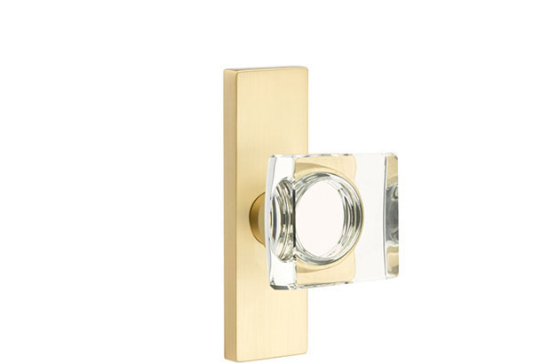 Modern Square Glass Knob in Satin Brass