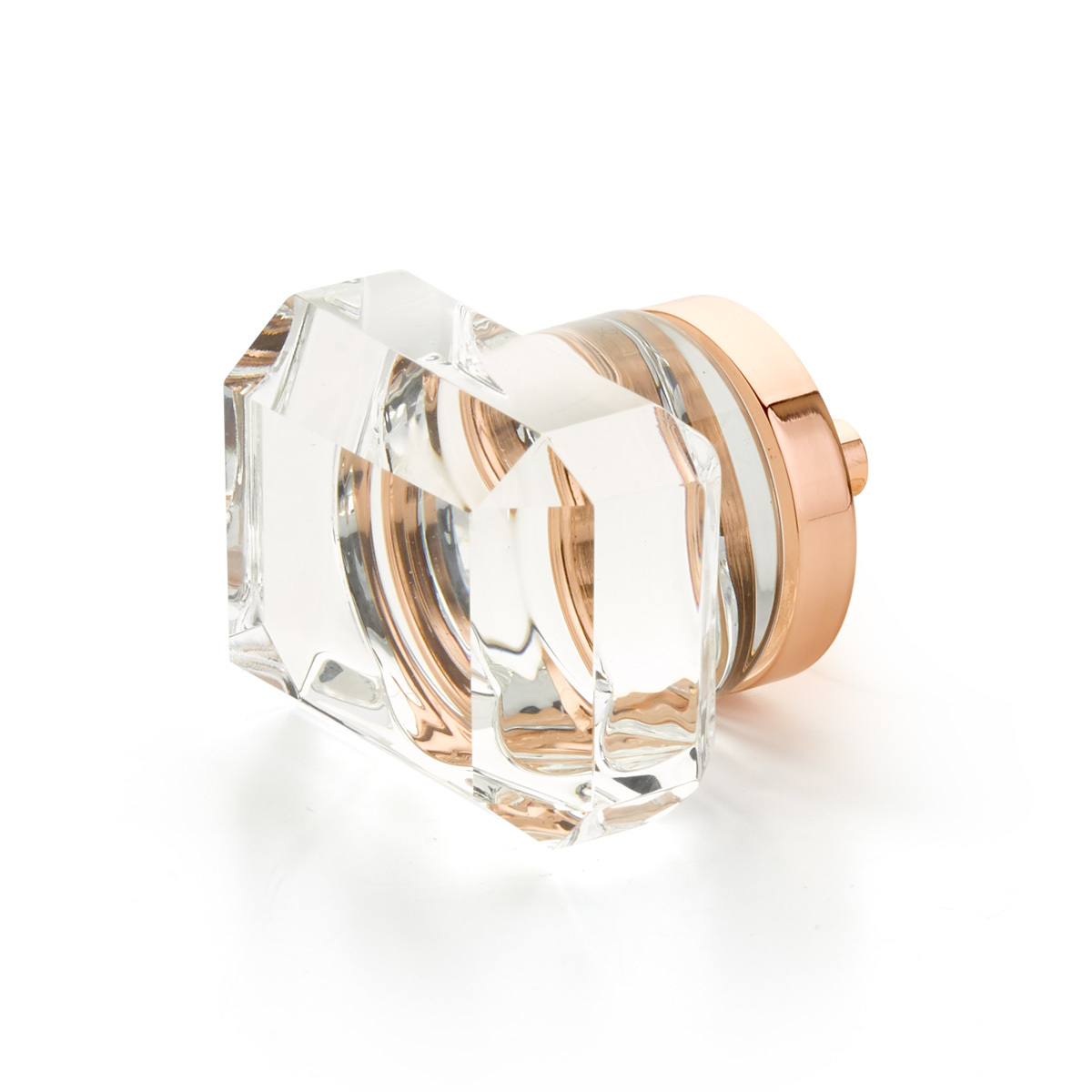 City Lights Rectangular Glass Knob in Polished Rose Gold
