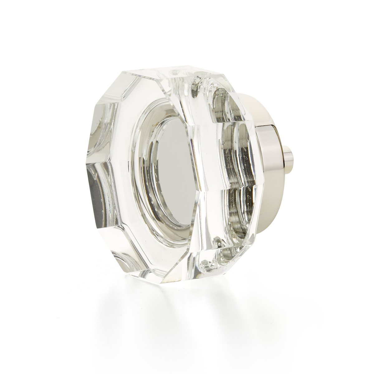 City Lights Large Round Multi-Sided Glass Knob in Polished Nickel