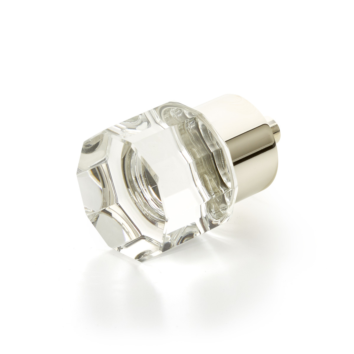 City Lights Small Round Multi-Sided Glass Knob in Polished Nickel