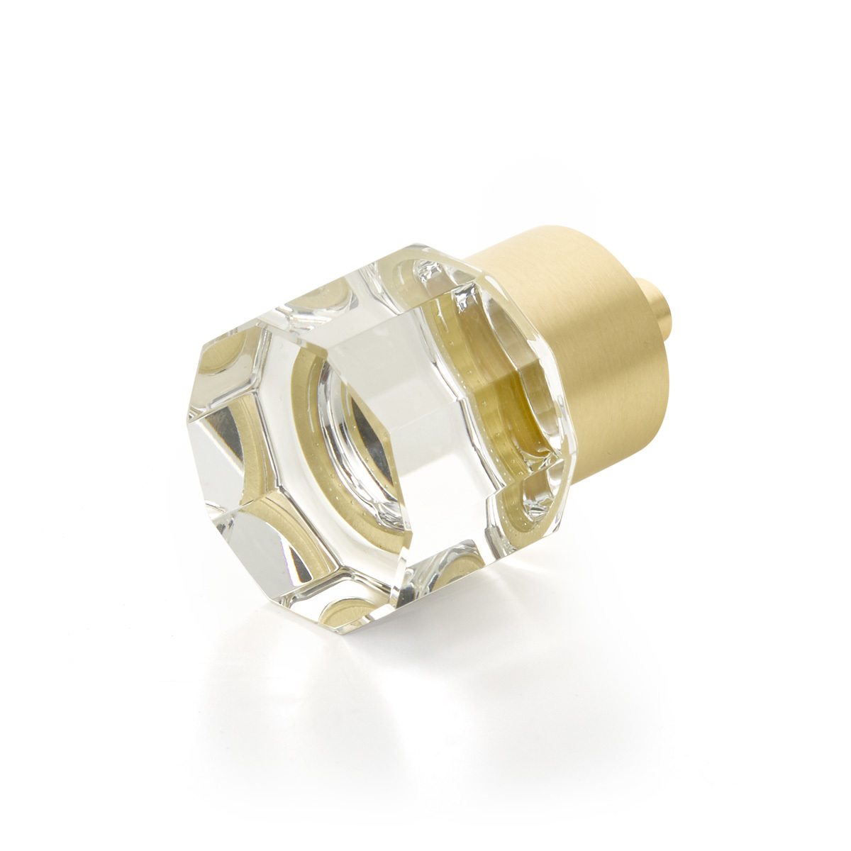 City Lights Small Round Multi-Sided Glass Knob in Satin Brass