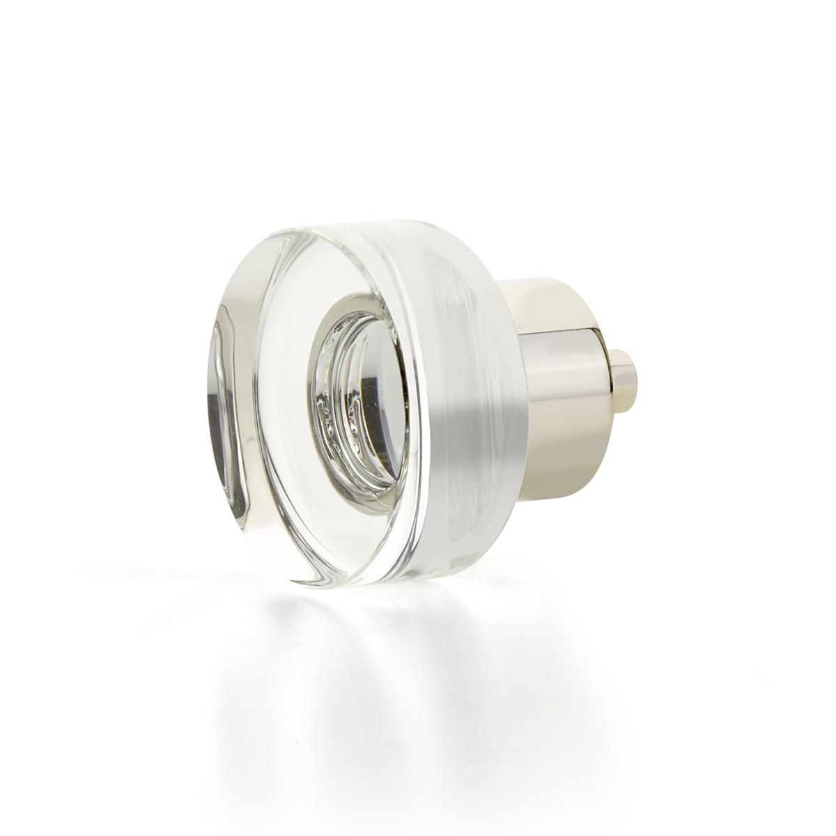 City Lights Round Disc Glass Knob in Polished Nickel