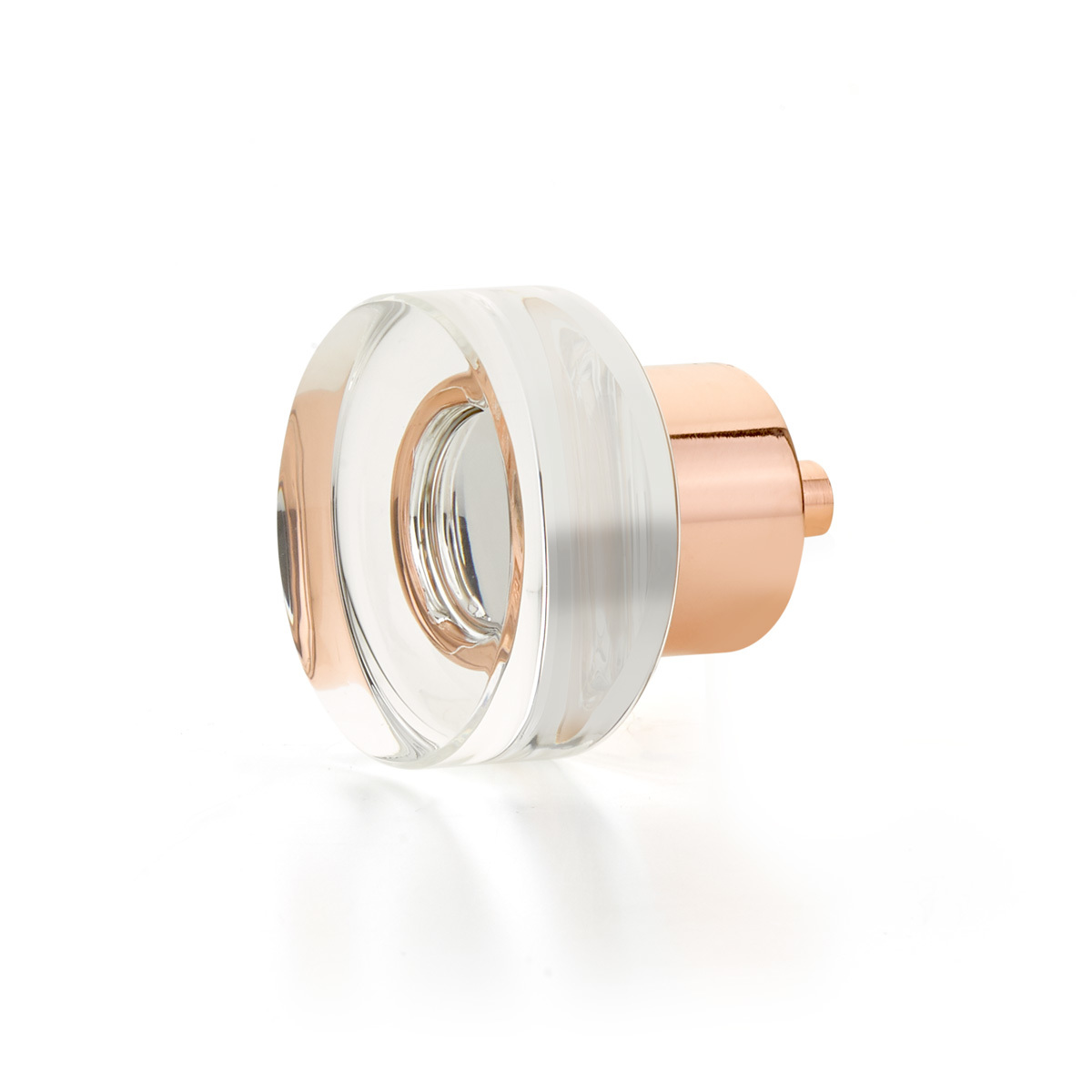City Lights Round Disc Glass Knob in Polished Rose Gold