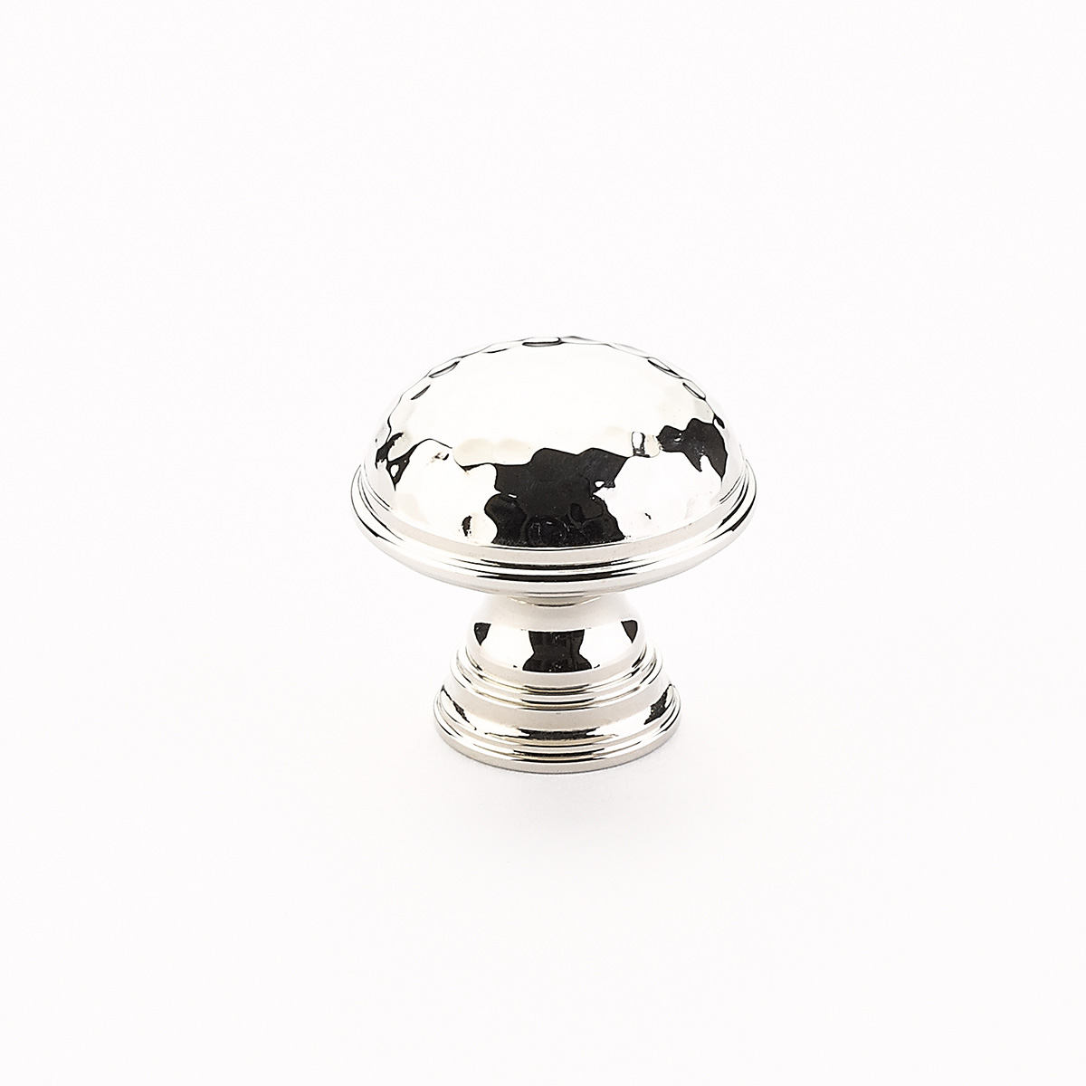 Atherton Knob, Hammered, Plain Edges in Polished Nickel