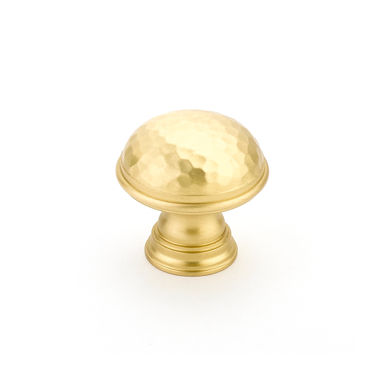 Atherton Knob, Hammered, Plain Edges in Satin Brass