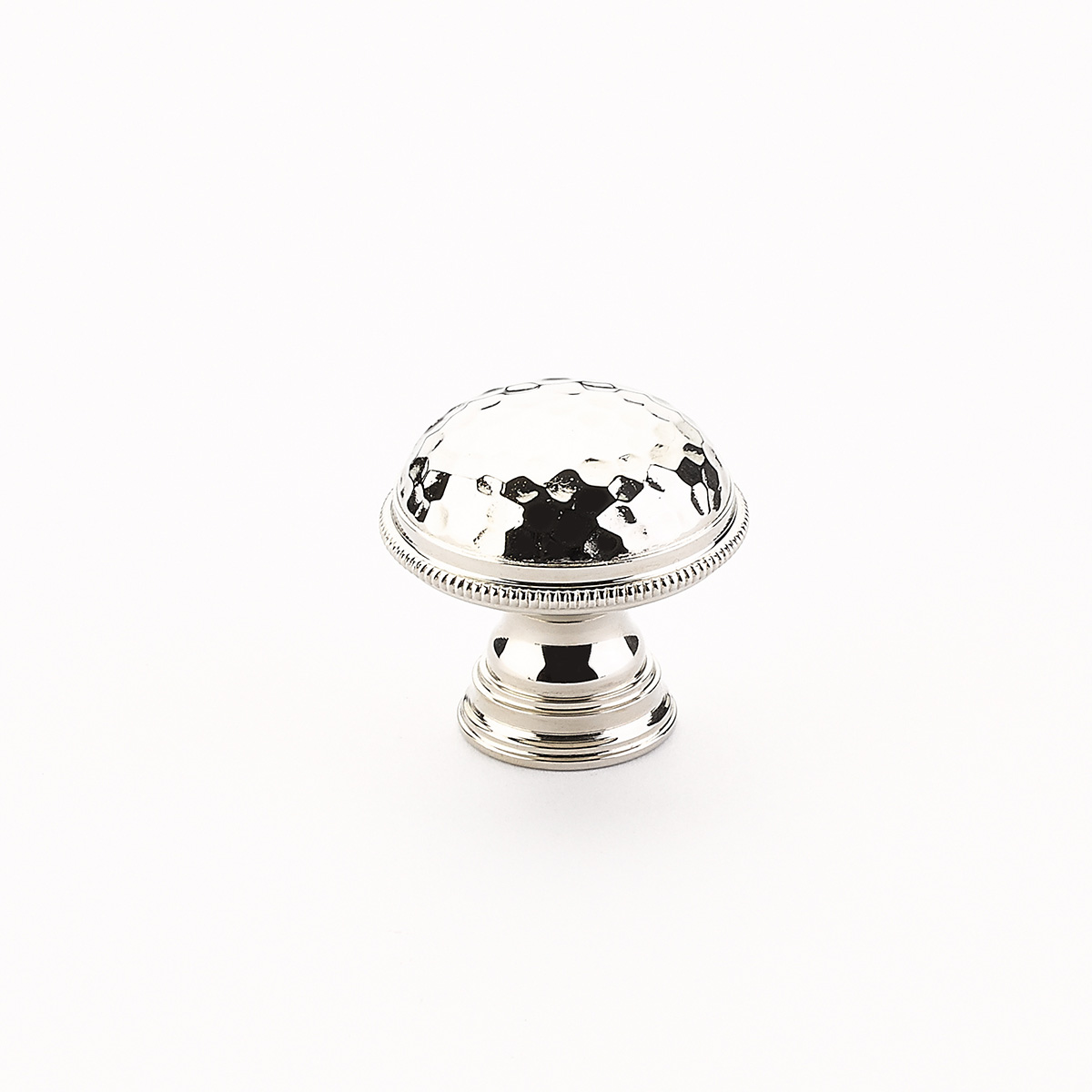 Atherton Knob, Hammered, Knurled Edges in Polished Nickel