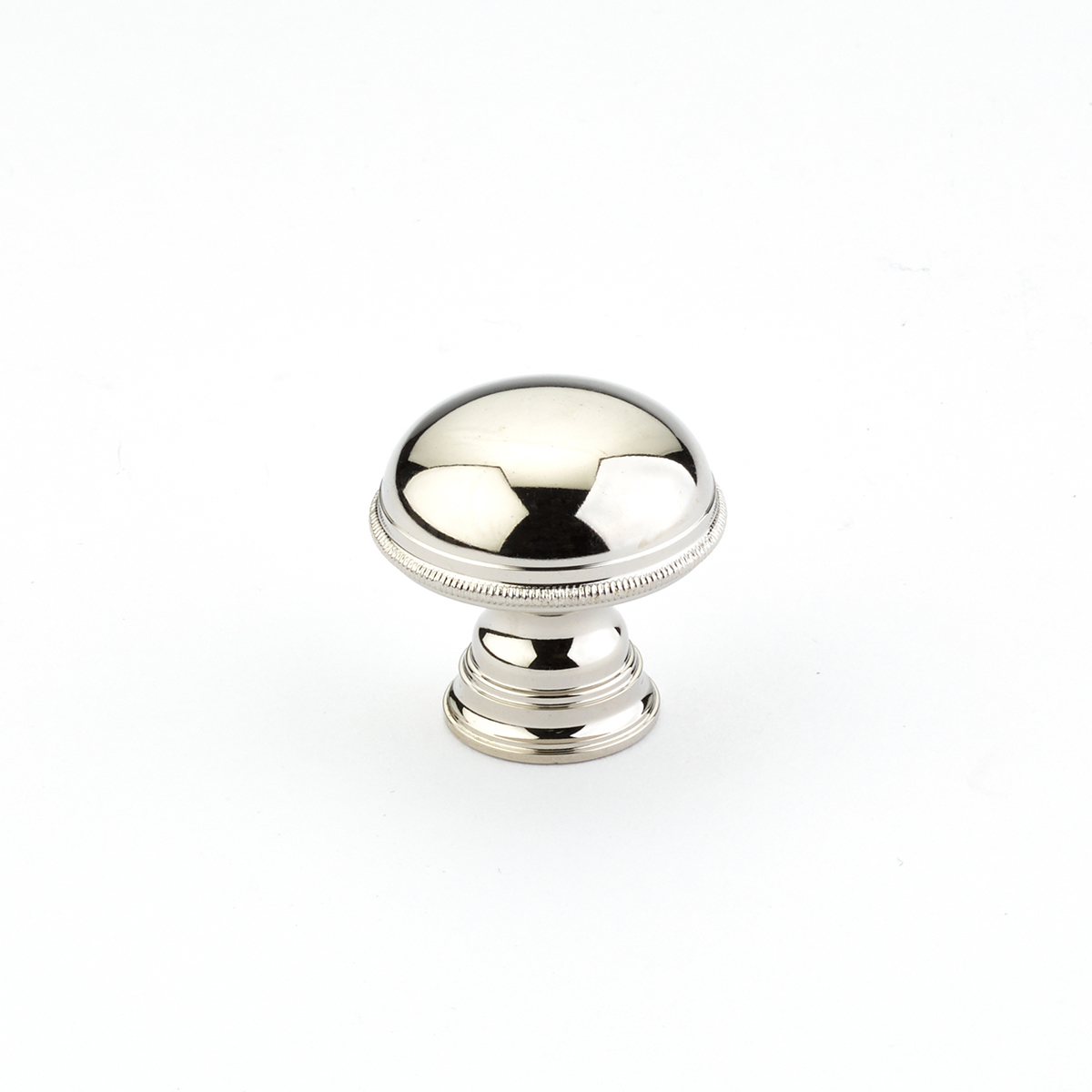 Atherton Knob, Plain, Knurled Edges in Polished Nickel