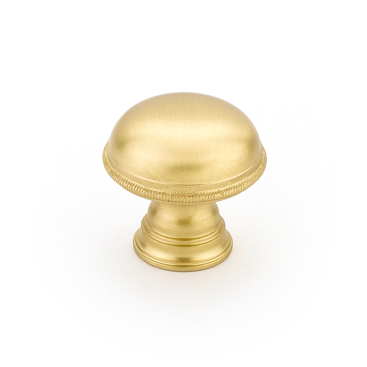 Atherton Knob, Plain, Knurled Edges in Satin Brass