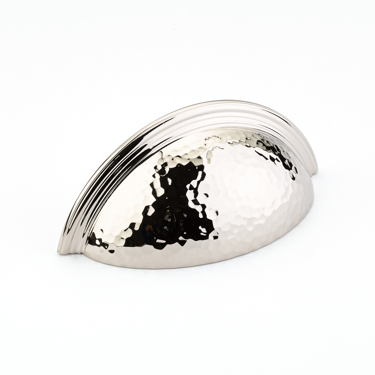 Atherton Cup Pull, Hammered, Plain Edges in Polished Nickel
