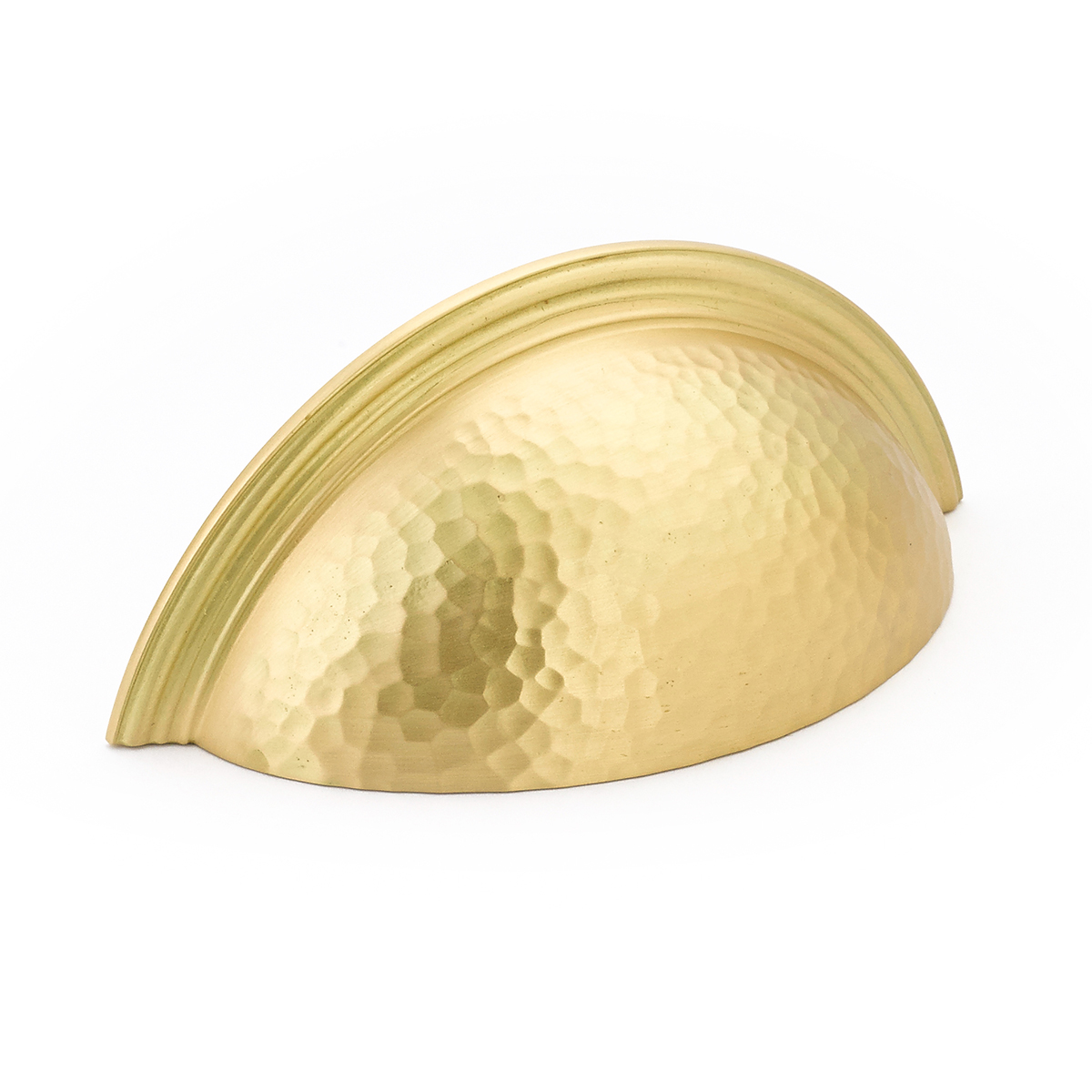 Atherton Cup Pull, Hammered, Plain Edges in Satin Brass