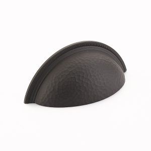 Atherton Cup Pull, Hammered, Knurled Edges in Oil Rubbed Bronze