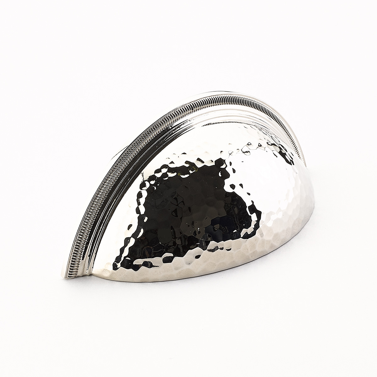 Atherton Cup Pull, Hammered, Knurled Edges in Polished Nickel