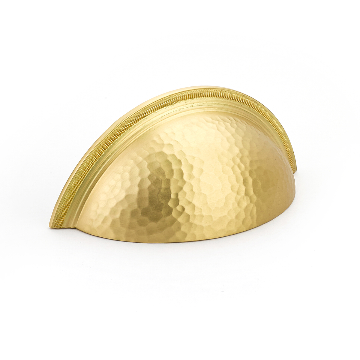 Atherton Cup Pull, Hammered, Knurled Edges in Satin Brass