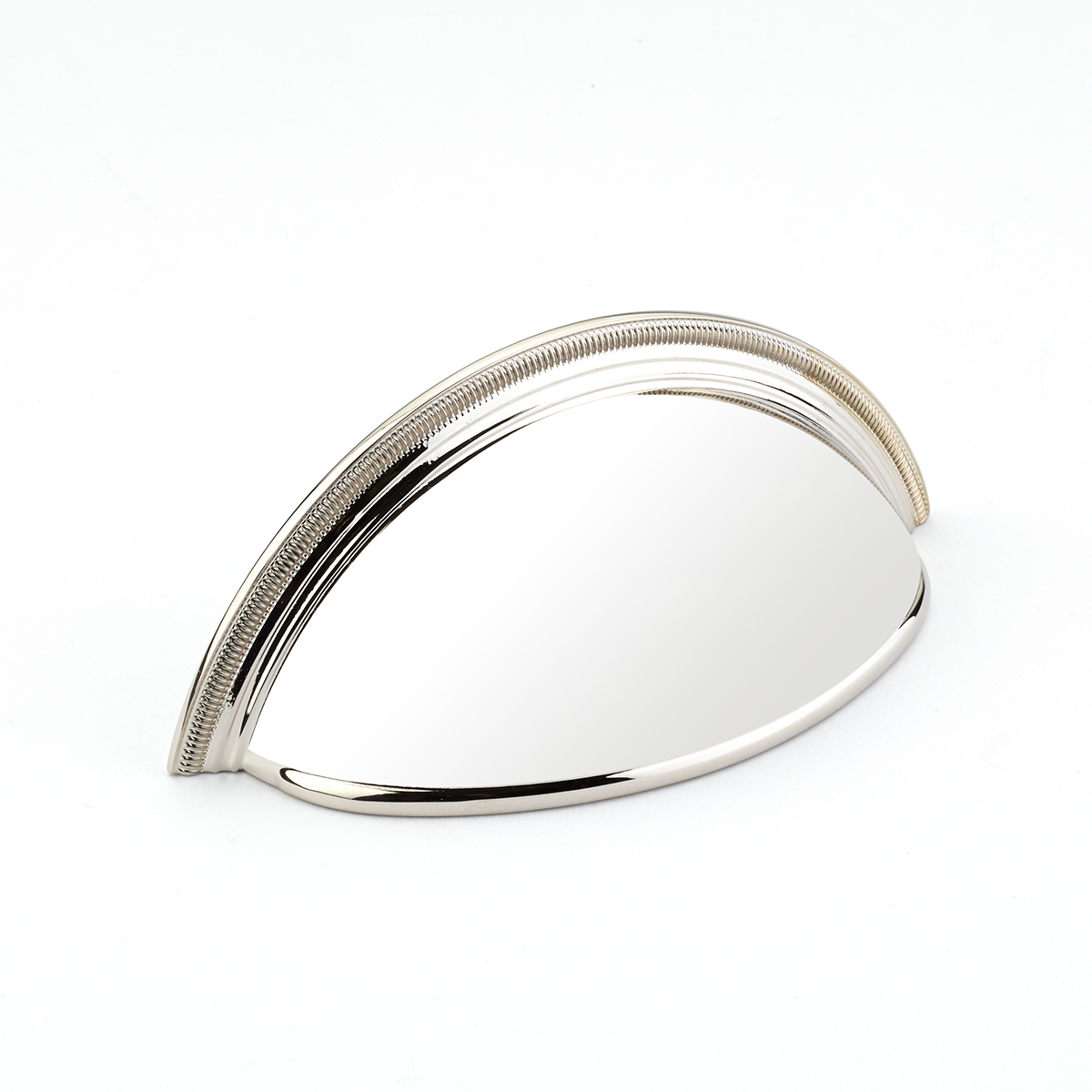 Atherton Cup Pull, Plain Surface, Knurled Edges in Polished Nickel