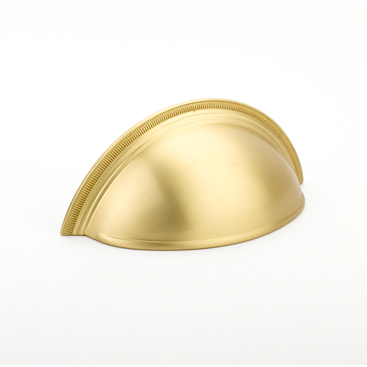 Atherton Cup Pull, Plain Surface, Knurled Edges in Satin Brass