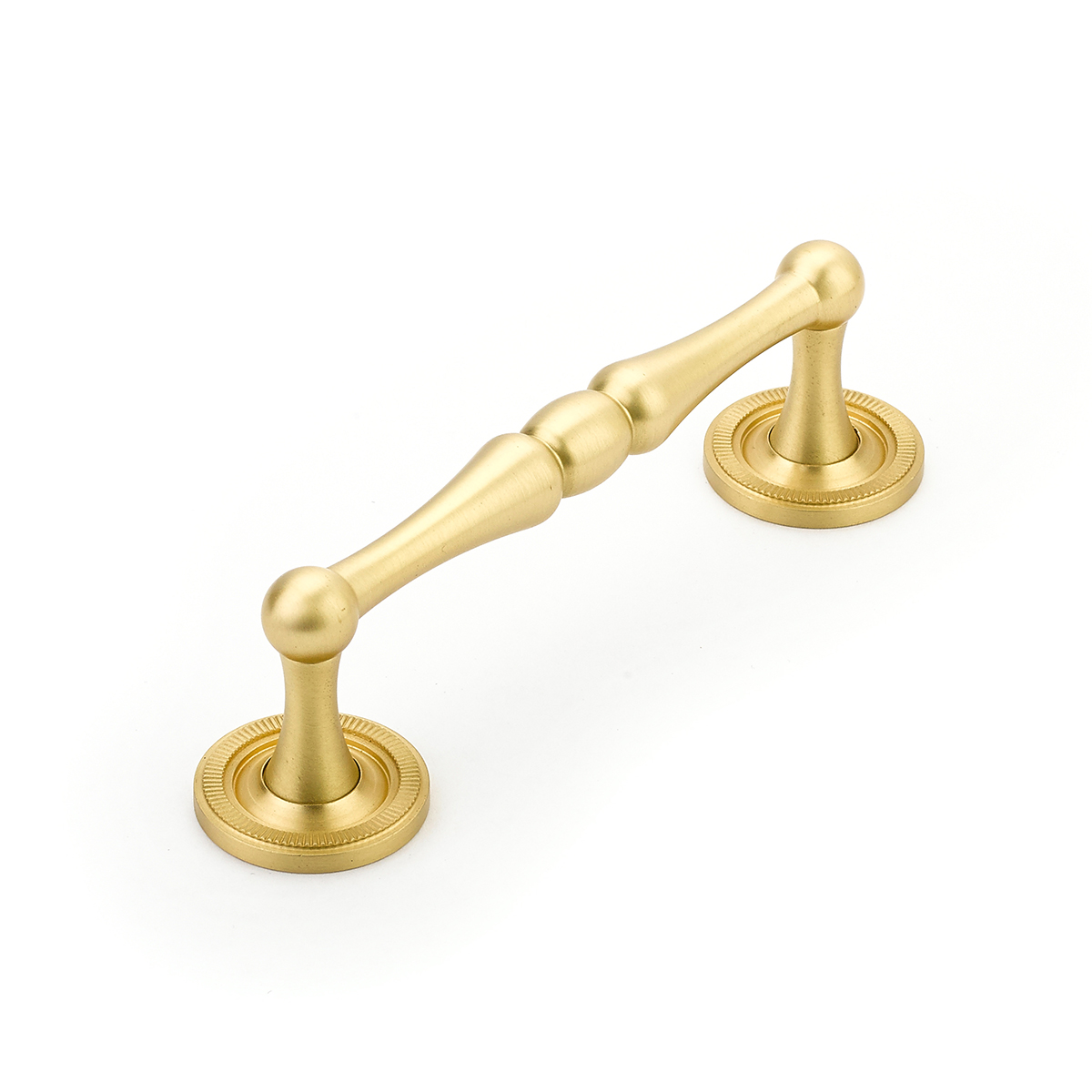 Atherton Pull with Knurled Footplate in Satin Brass