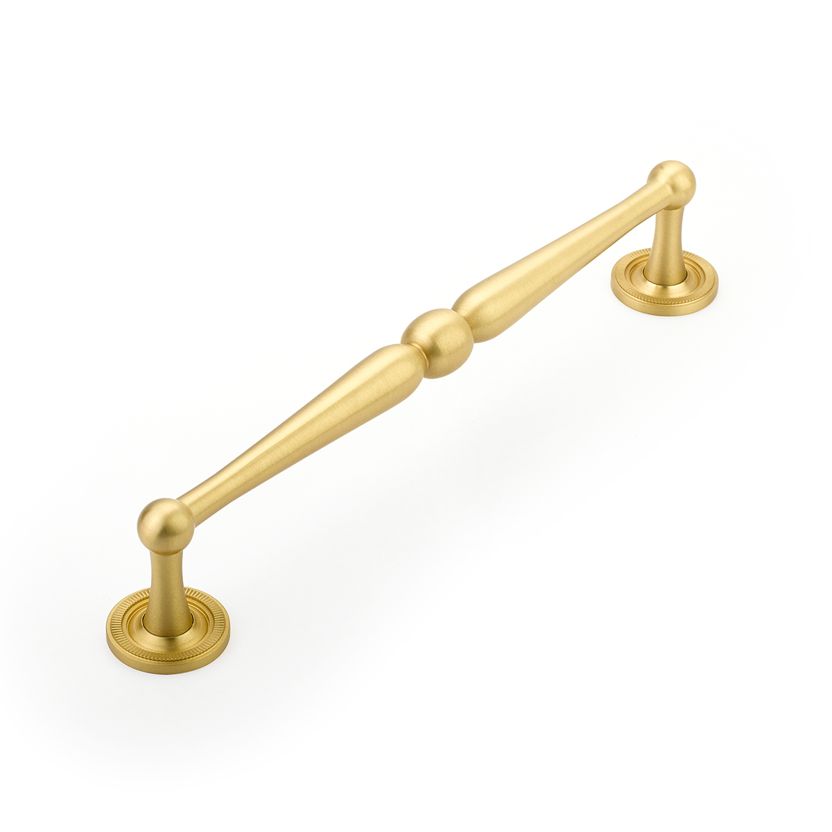 Atherton Pull with Knurled Footplate in Satin Brass