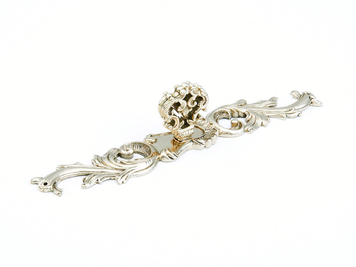 French Court Knob with Escutcheon in Polished White Brass