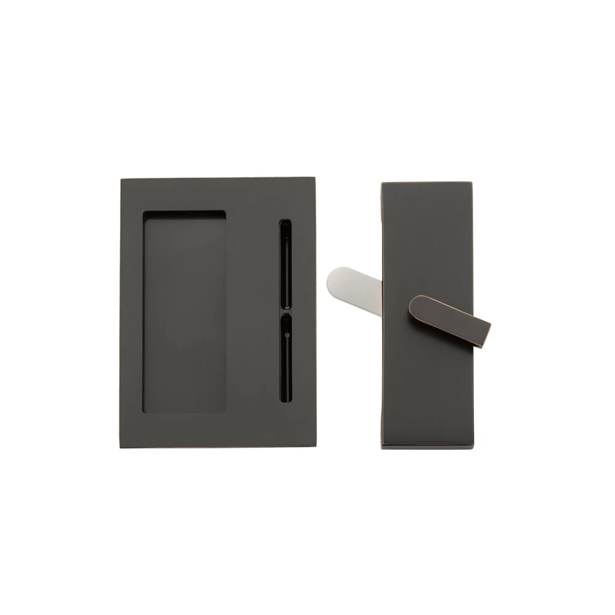 Modern Rectangular Privacy Lock and Flush Pull - Modern Rectangular Barn Door Privacy Lock and Flush Pull with Integrated Strike