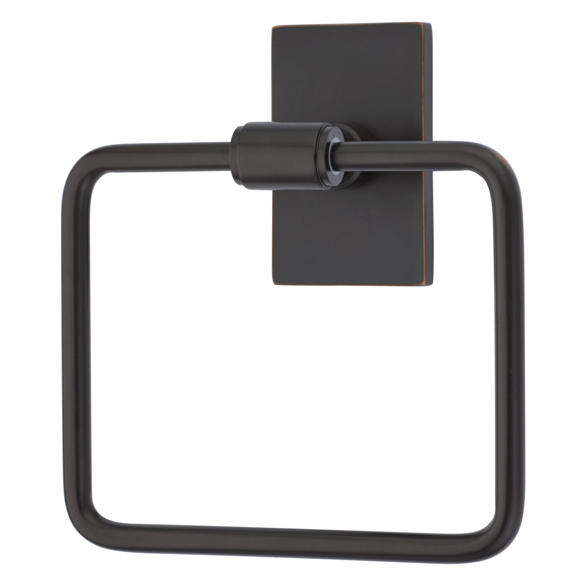 Bath Hardware Transitional Brass Towel Ring, Rectangular Rosette